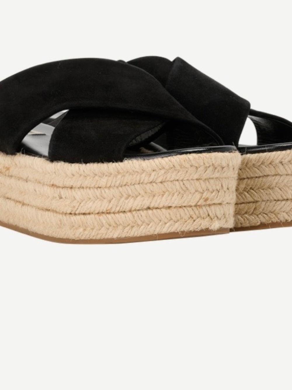 Miu Miu Black Suede CrissCross Espadrille Platform Slides